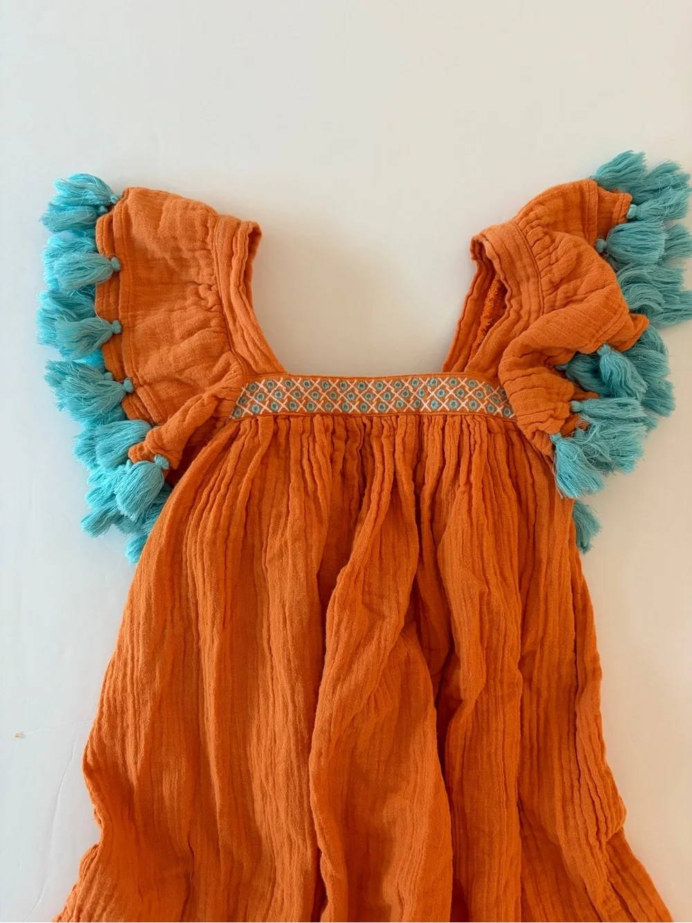 Mer St Barth Serena Tassel Dress Girls Size 12 Orange 100% Cotton
